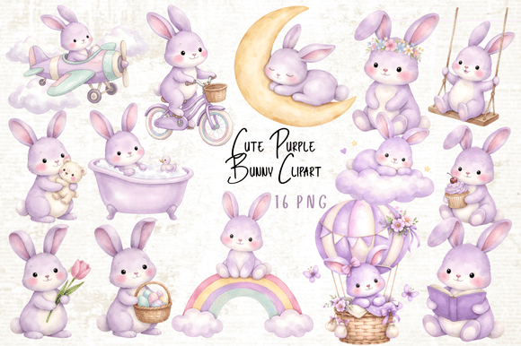 Download Cute Purple Bunny Clipart Bundle - Premium Resources