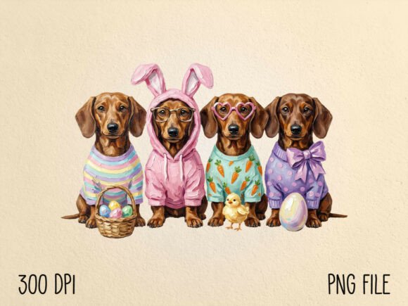 Download Hand Painted Easter Dachshund PNG - Hand painted easter Collection