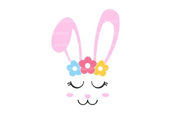Download Bunny Face with Flowers Svg Cut File - Bunny face Collection